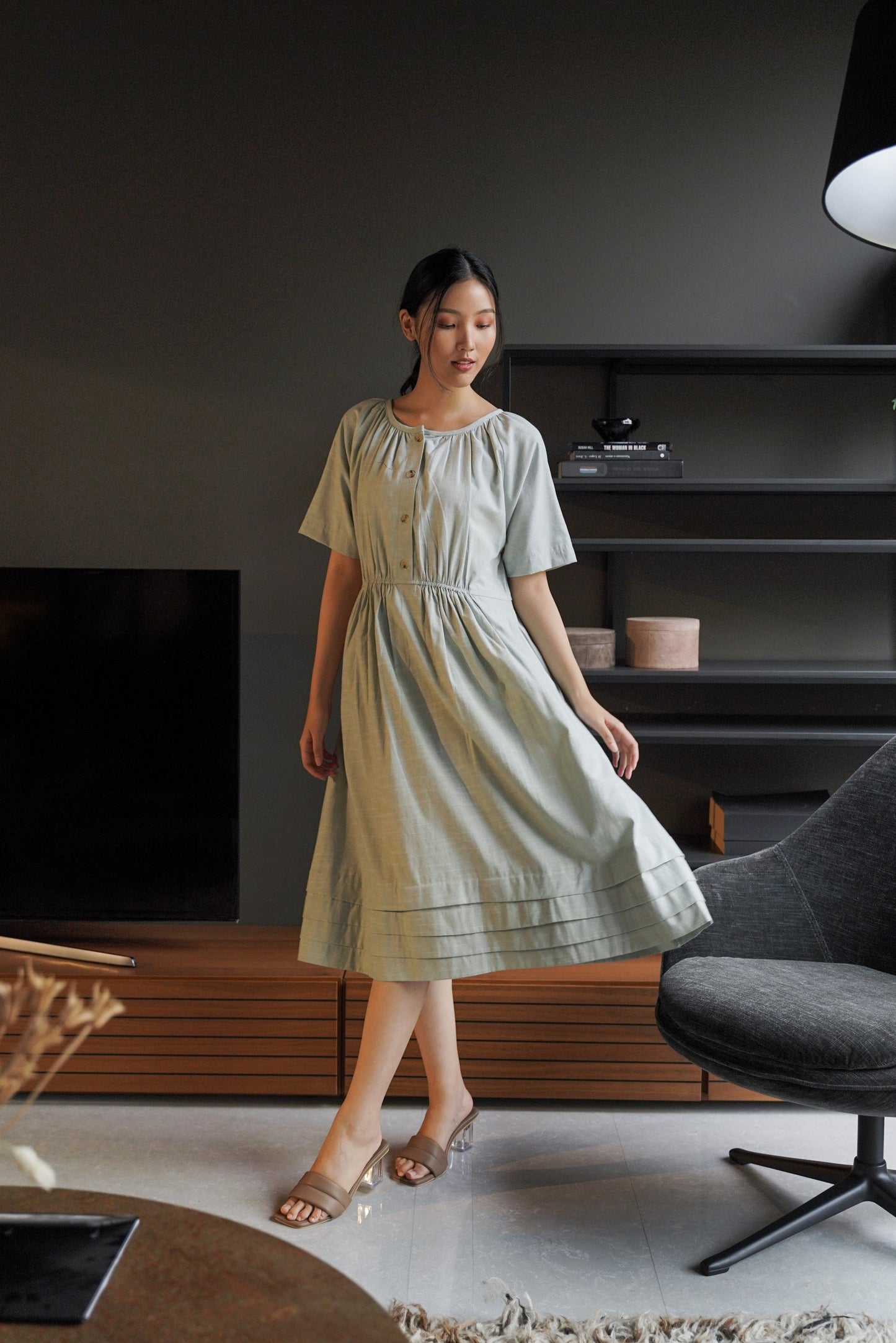 DEFECT 10% - LOU DRESS IN GREEN LILLY