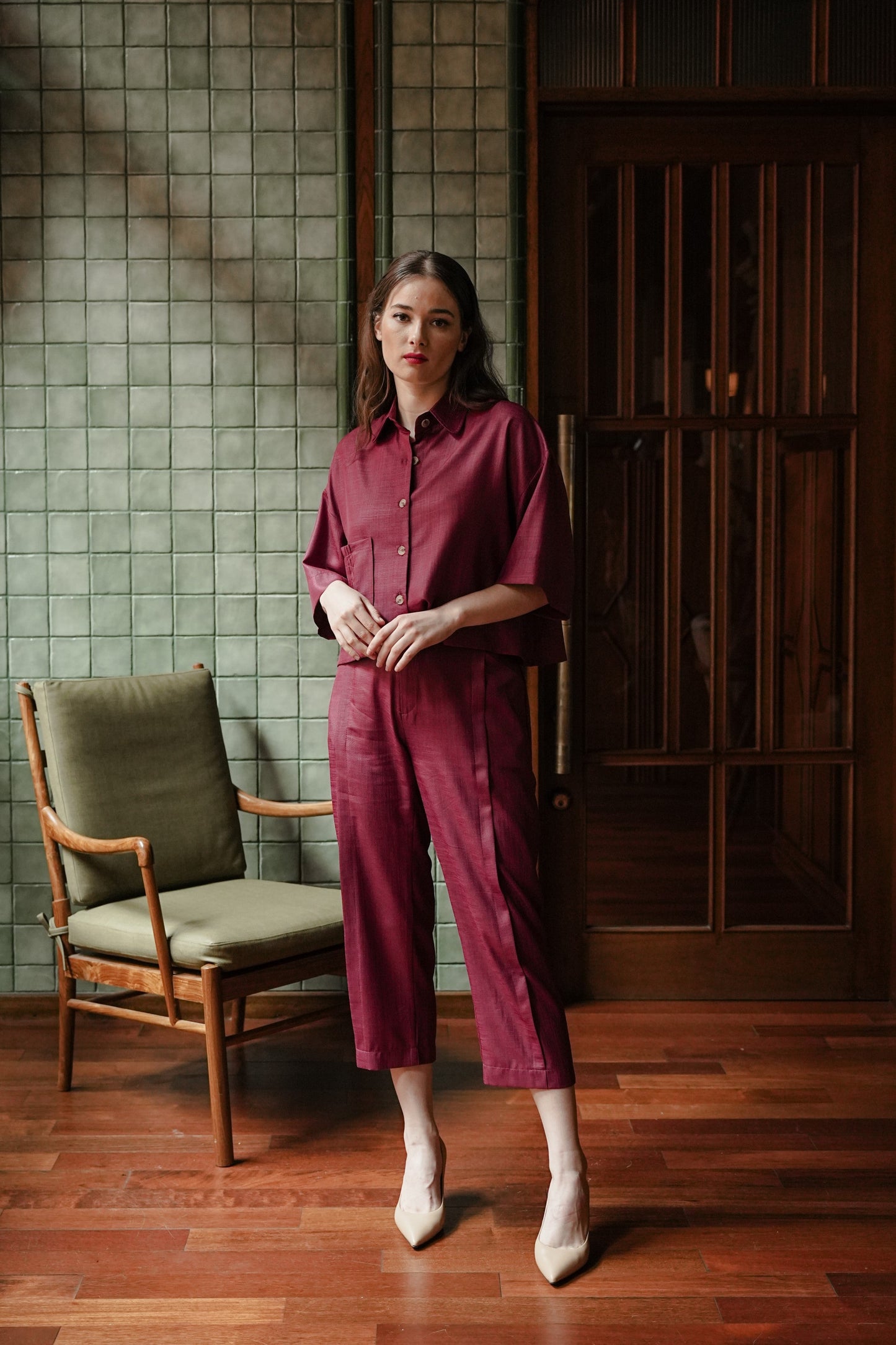 DEFECT 10% - CLARA SHIRT IN VELVET RED