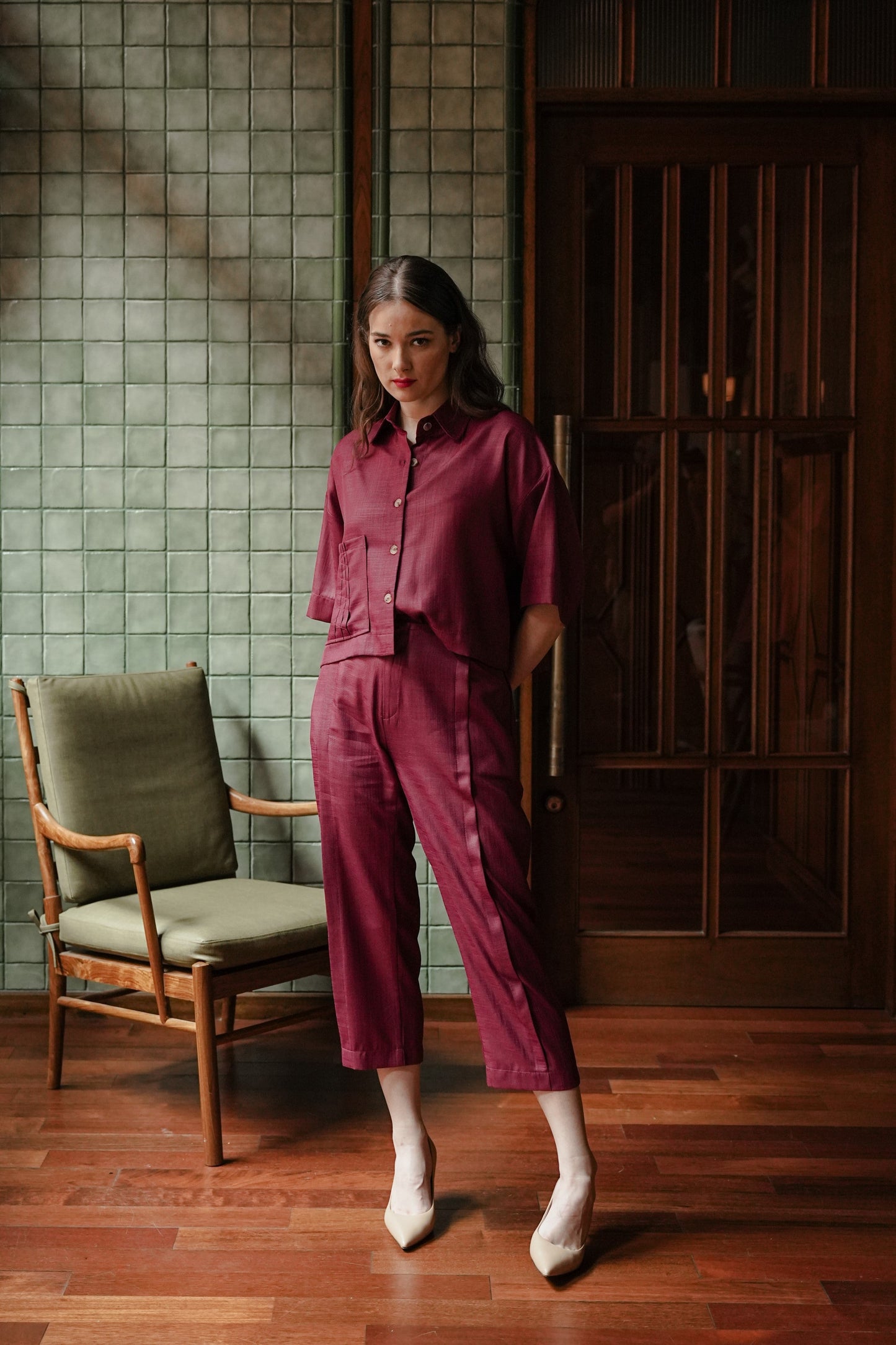 DEFECT 10% - CLARA SHIRT IN VELVET RED