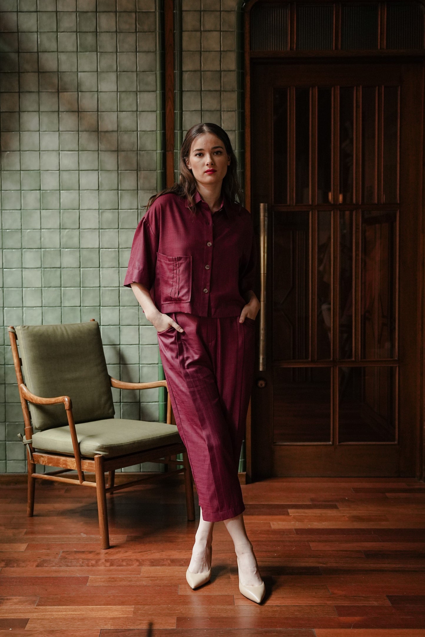 DEFECT 10% - CLARA SHIRT IN VELVET RED