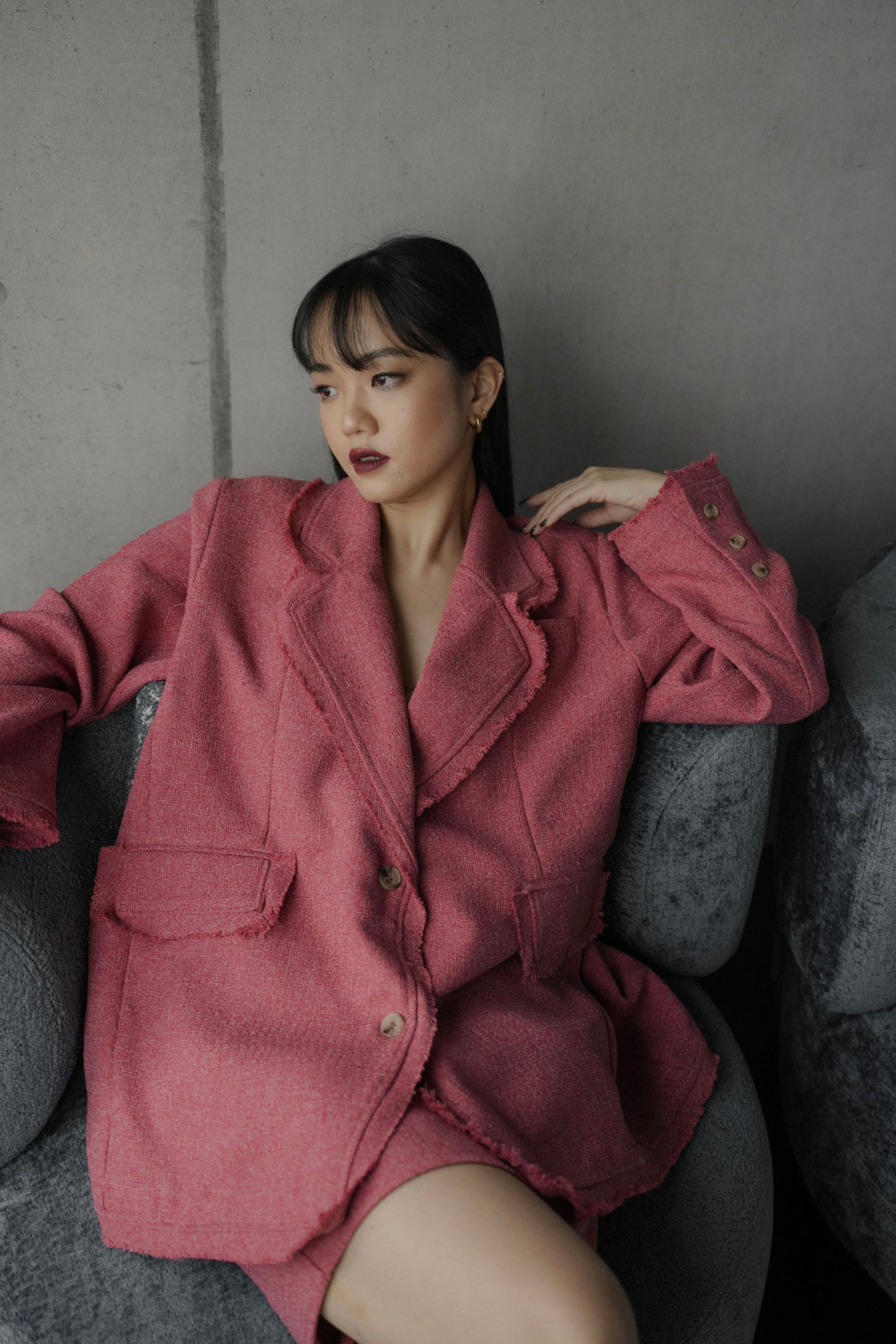ELXIEL TWEED BLAZER IN POPPY LILY