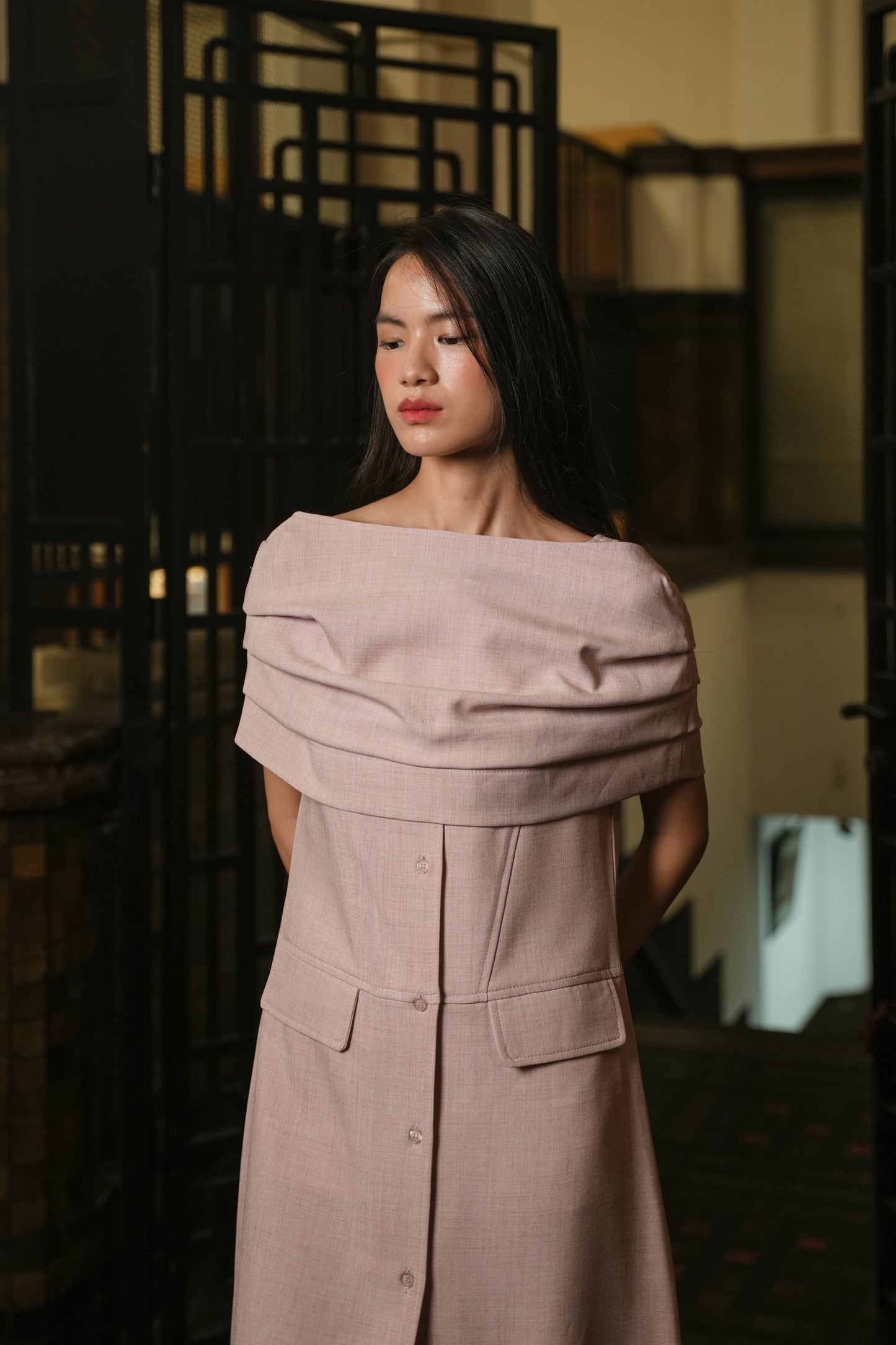 LAMER DRESS IN FEATHER BERRY