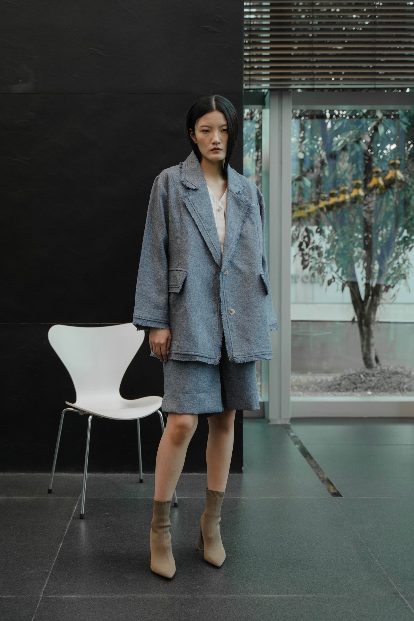 ELXIEL TWEED BLAZER IN PANSY BLUE