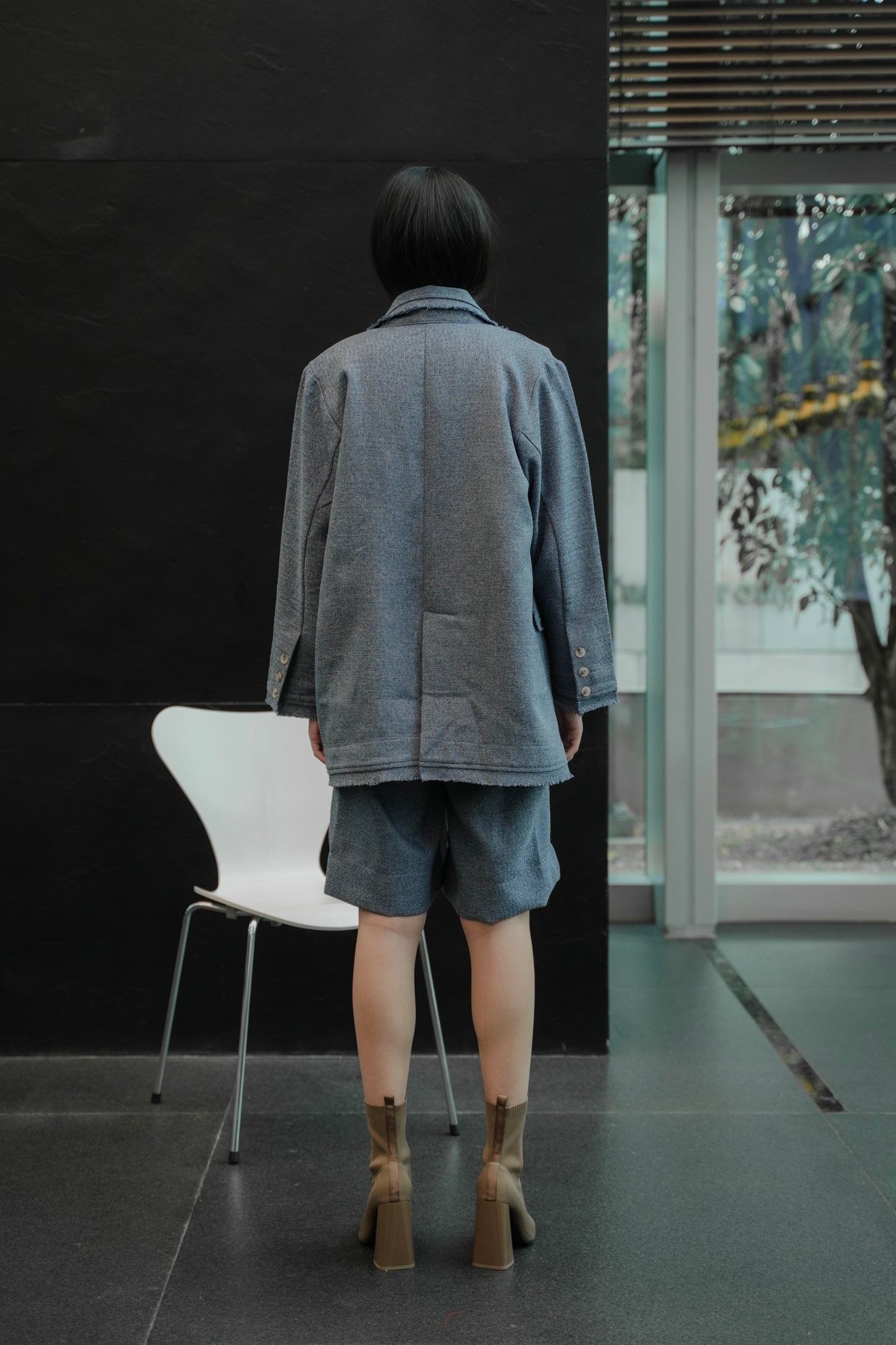 ELXIEL TWEED BLAZER IN PANSY BLUE