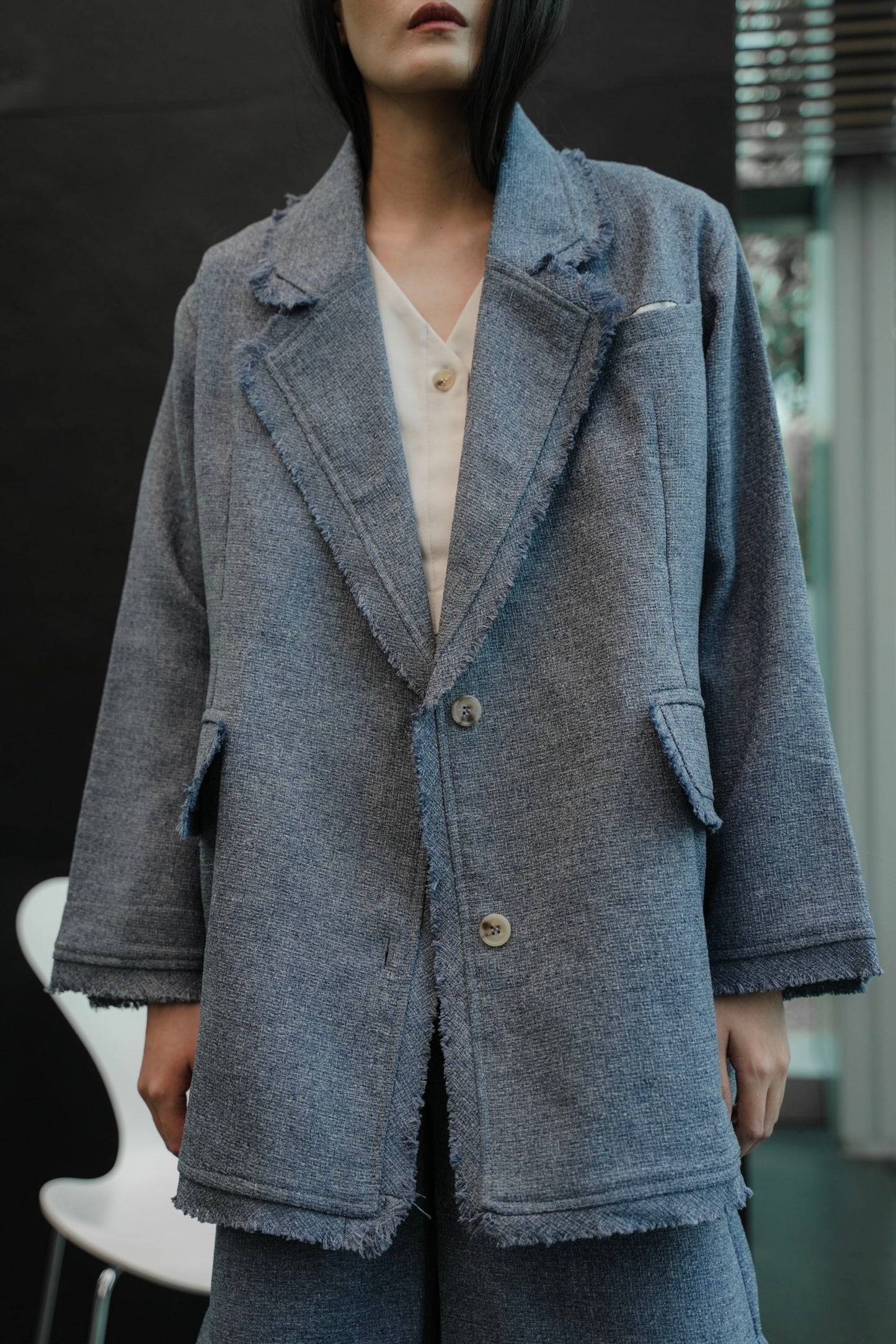 ELXIEL TWEED BLAZER IN PANSY BLUE