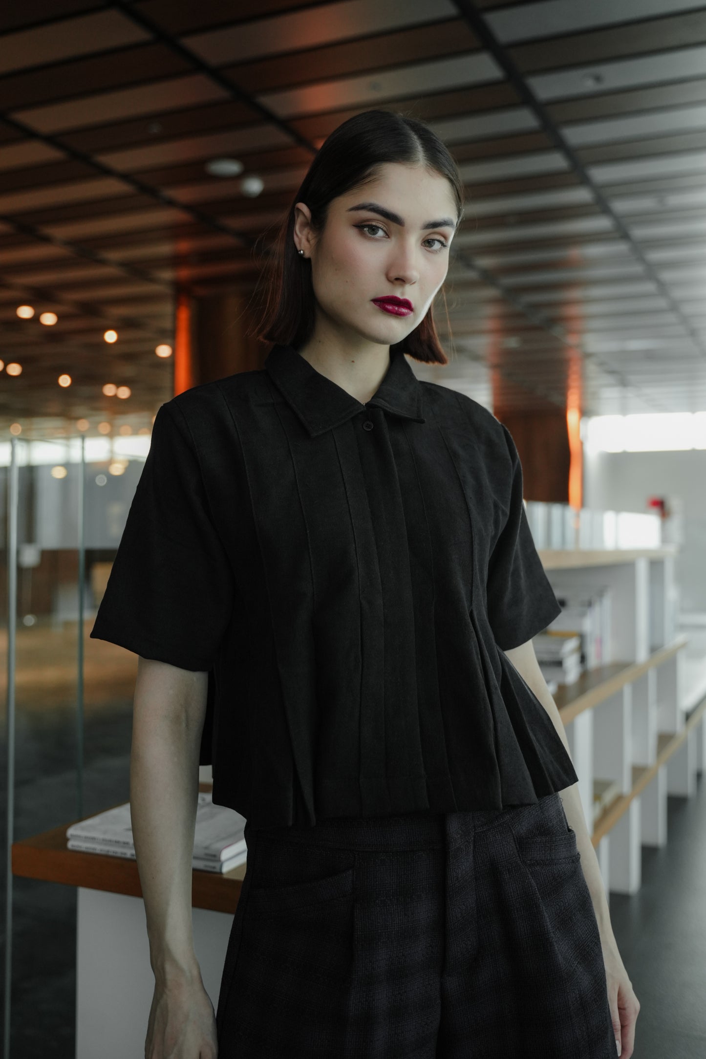 MAMEYA TOP IN LONG BLACK