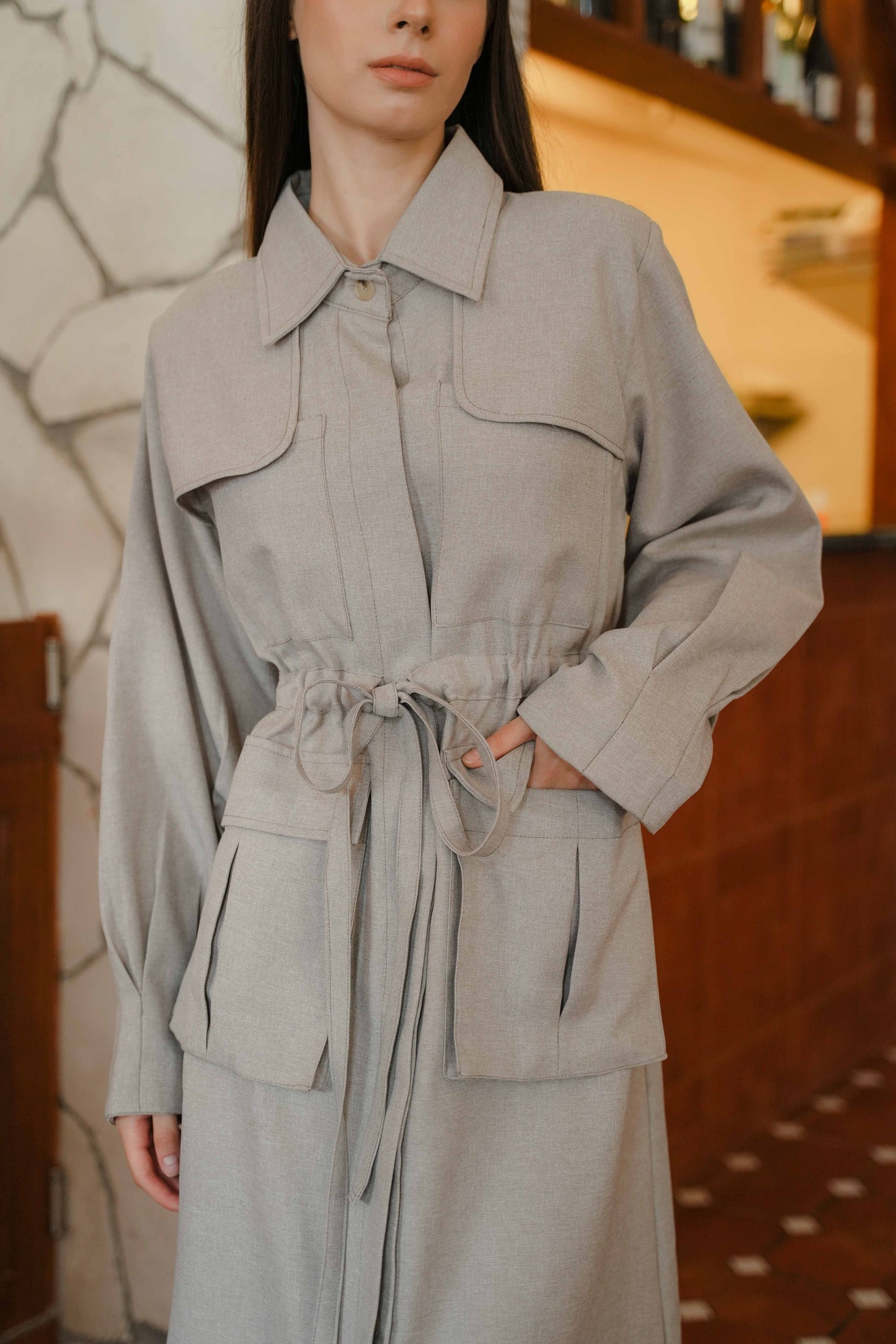 FRANCESCA DRESS SLEEVE IN BABY POWDER