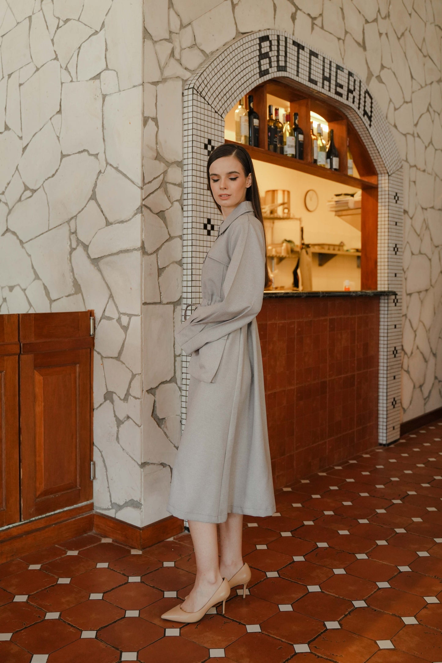 FRANCESCA DRESS SLEEVE IN BABY POWDER