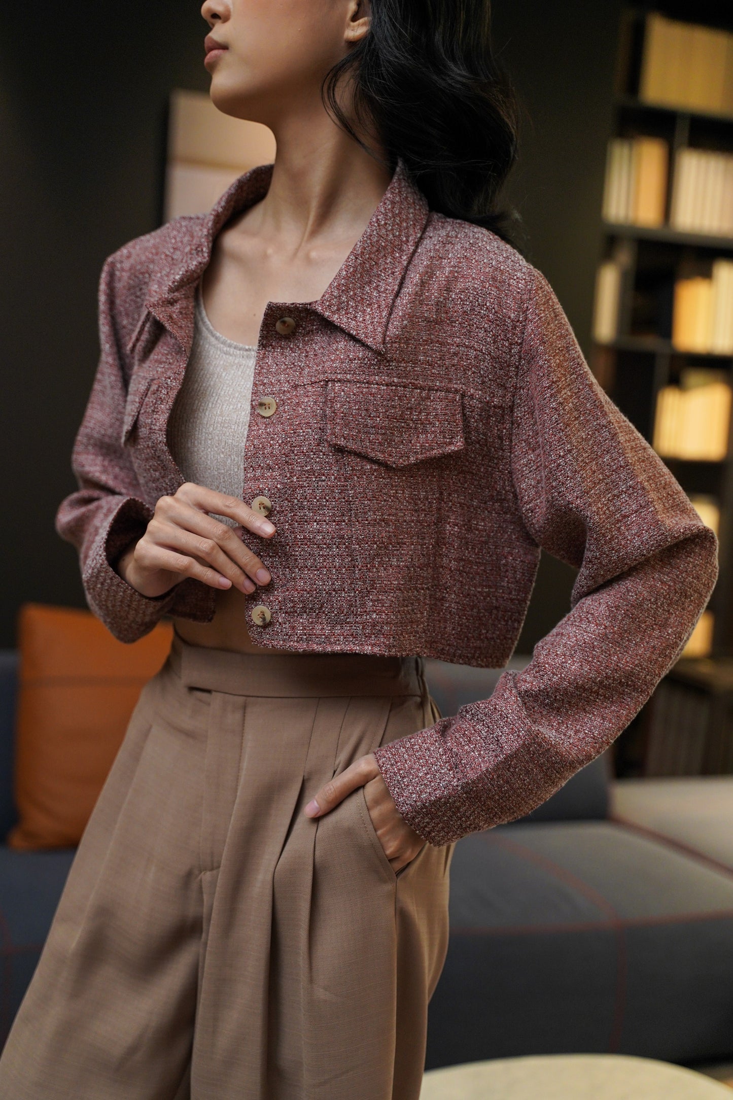 COCO CROPPED JACKET IN SUNSET RED