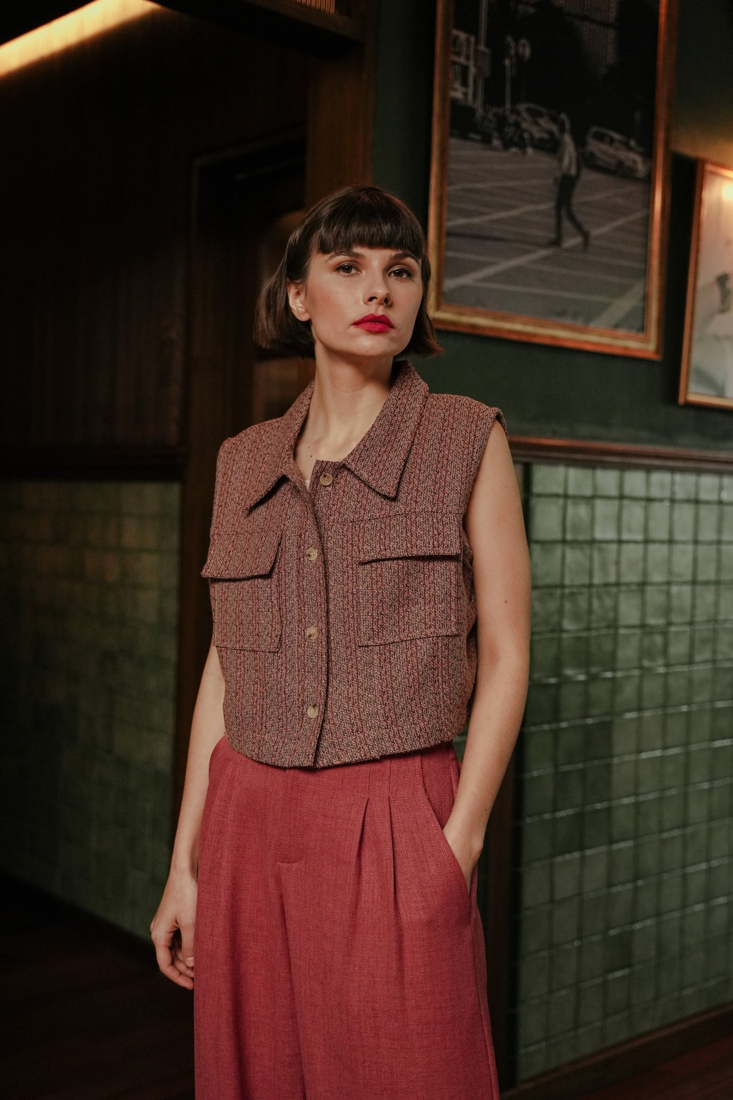 IRINA VEST IN POPPY PINK