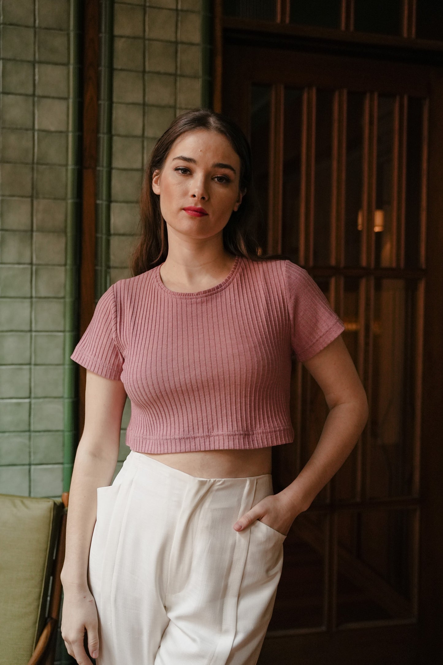 MELL CROP - SLEEVE IN TICKLE PEONY