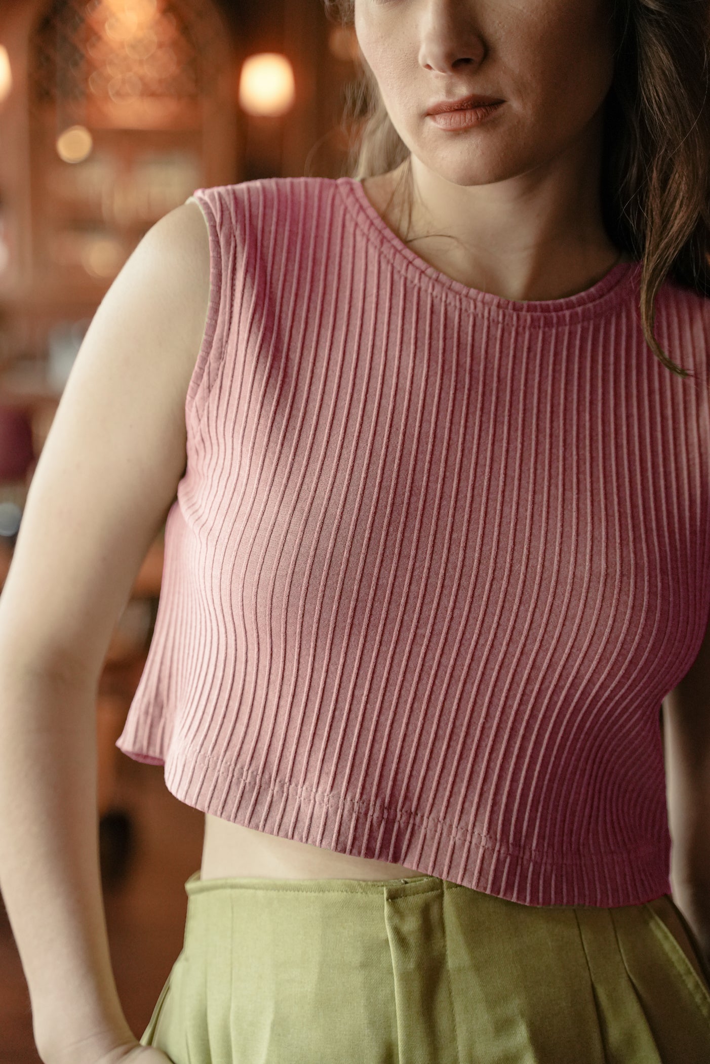 MELL CROP - SLEEVELESS IN TICKLE PEONY