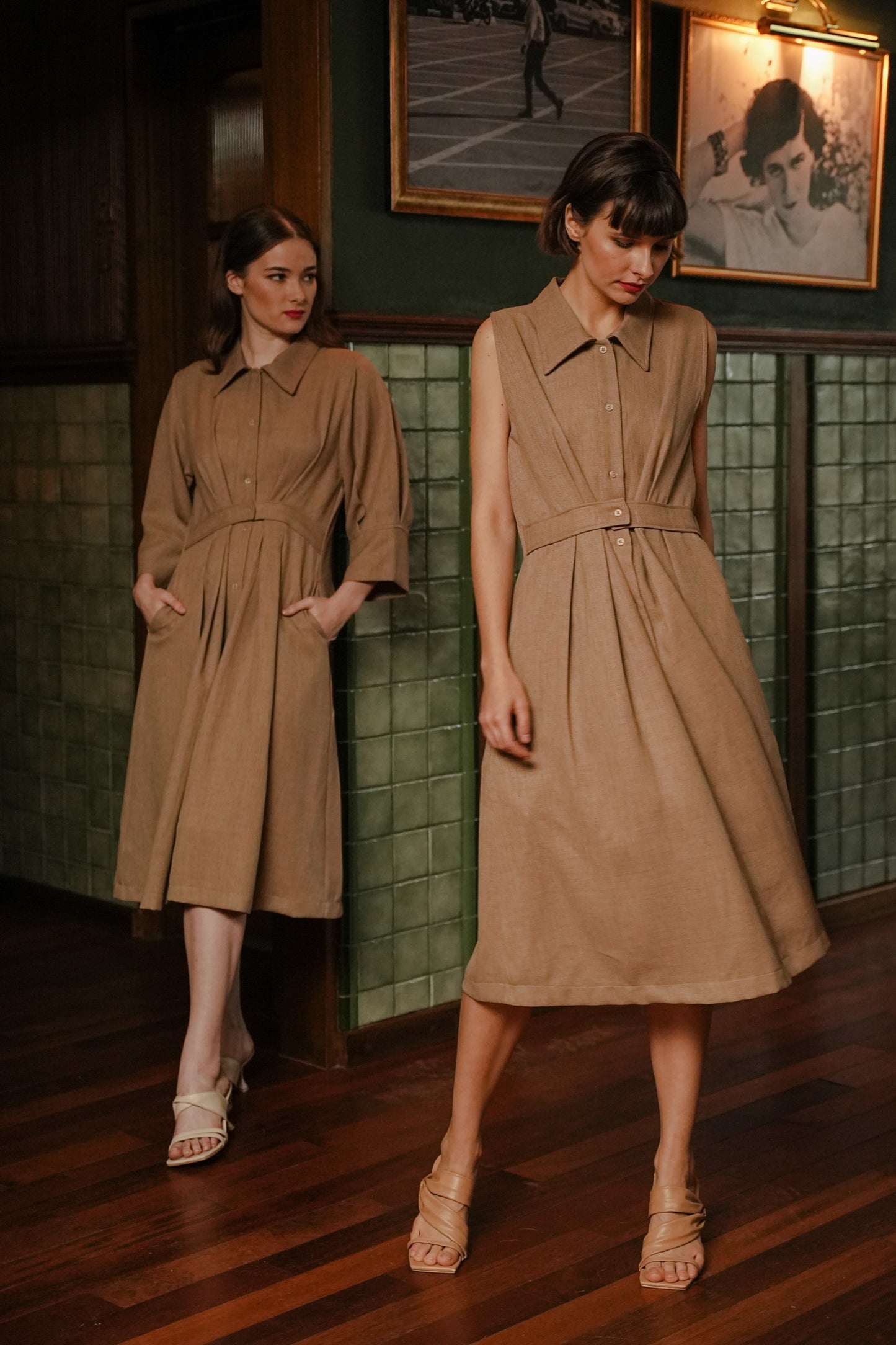 ALIYAA DRESS SLEEVELESS IN PALE NOUGAT