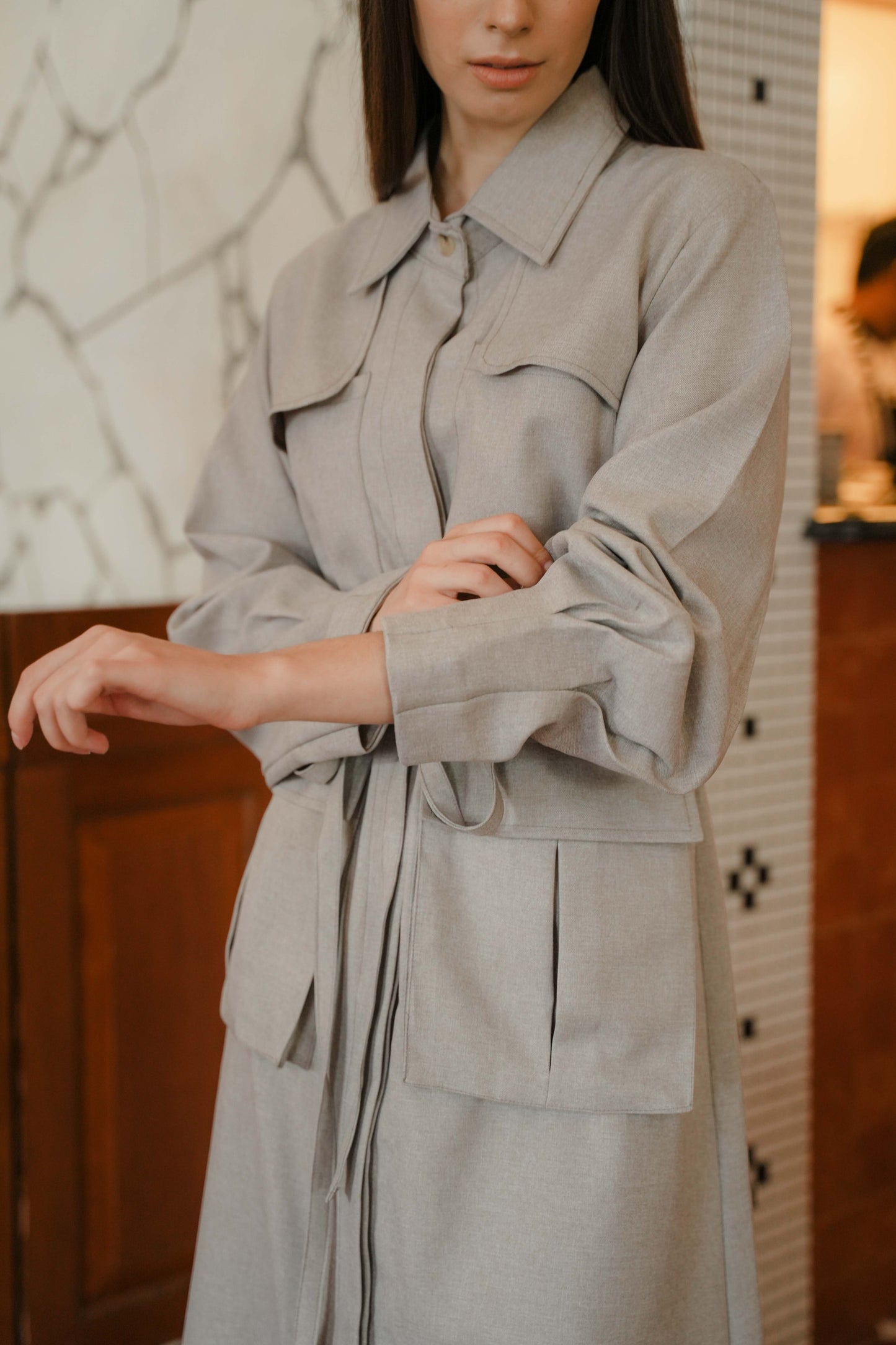 FRANCESCA DRESS SLEEVE IN BABY POWDER