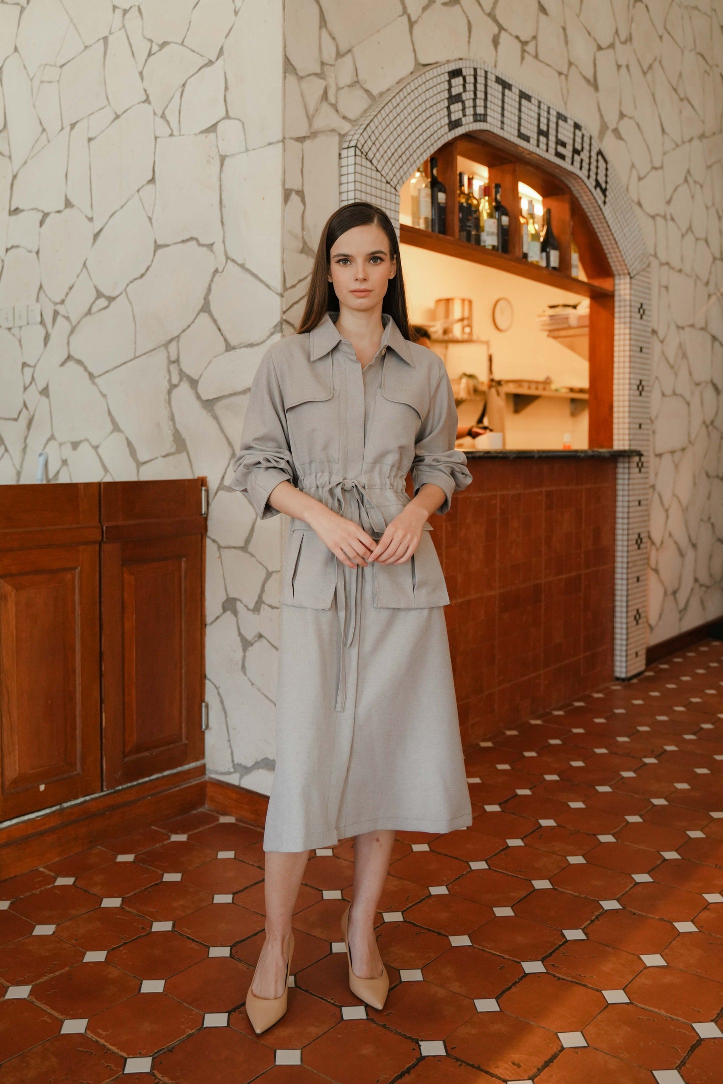 FRANCESCA DRESS SLEEVE IN BABY POWDER