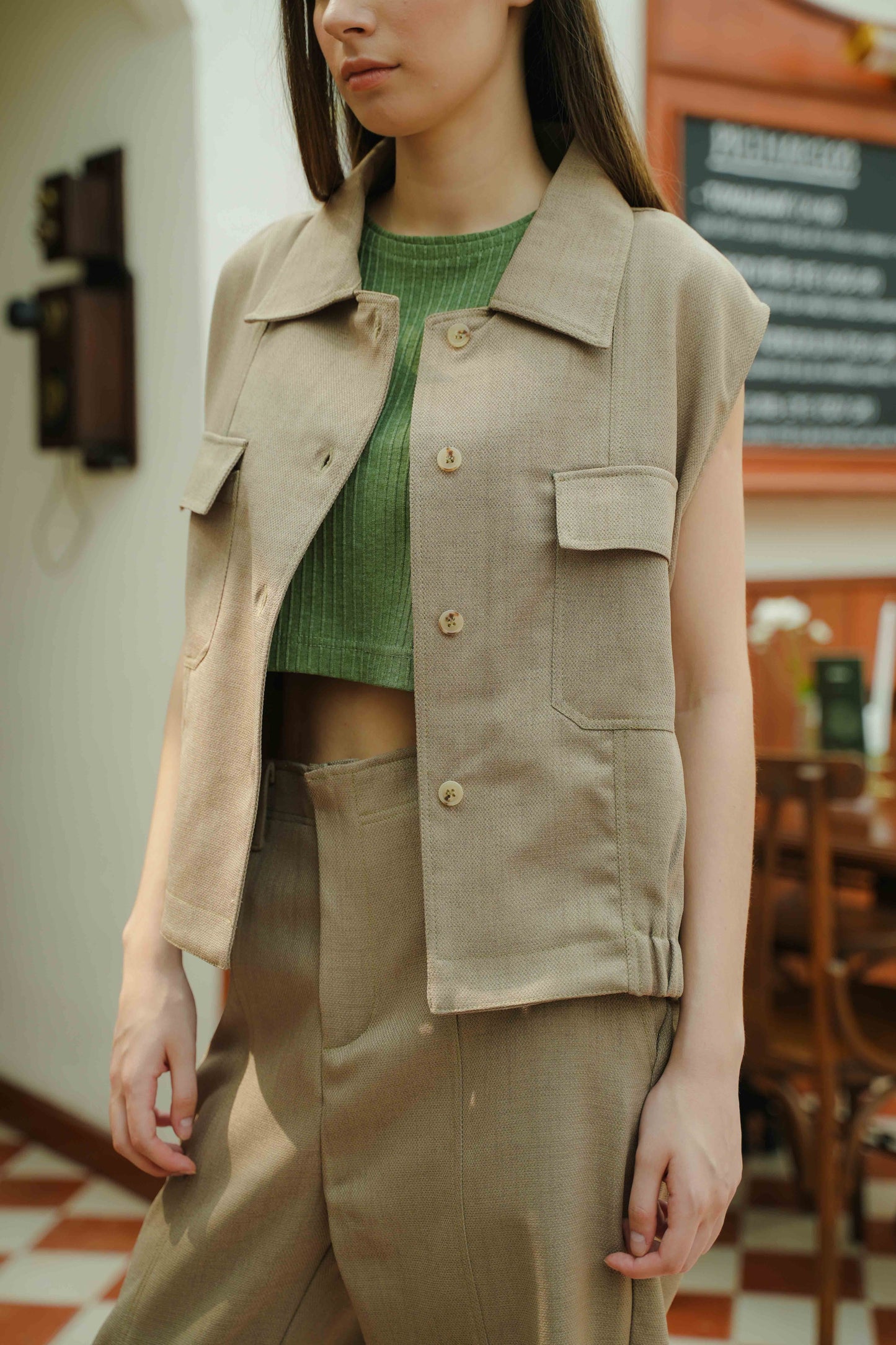 LUCERN TOP IN POSY GREEN