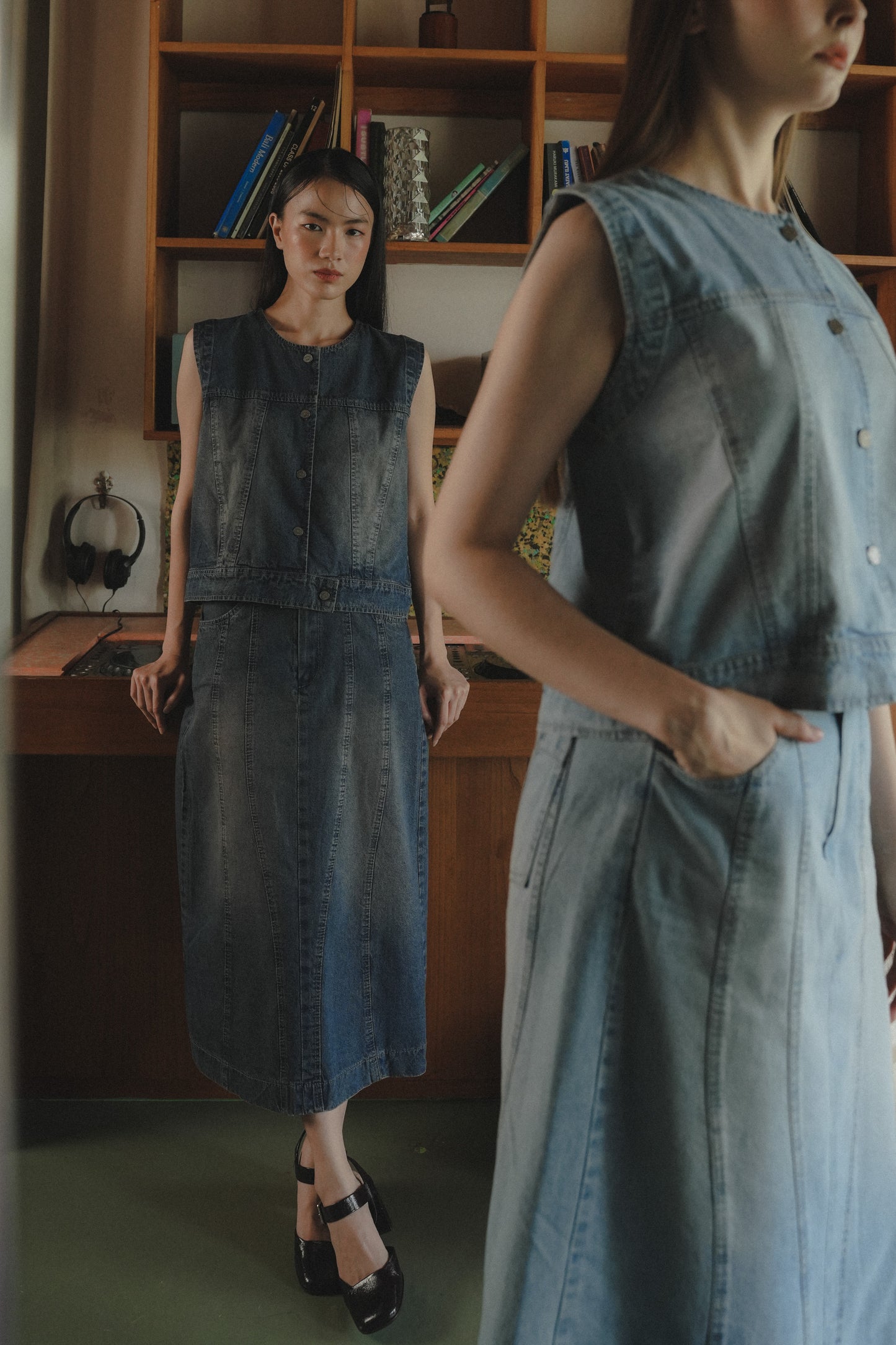 IDRIS DENIM TOP IN FUDGE