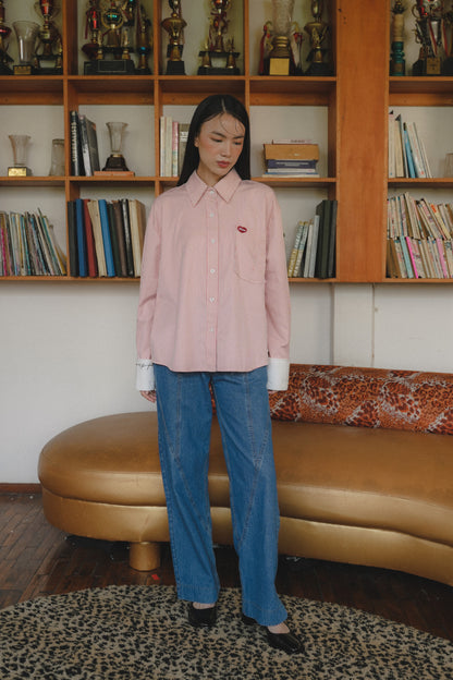 TOBY STRIPE LONG SHIRT IN CHERRY BON
