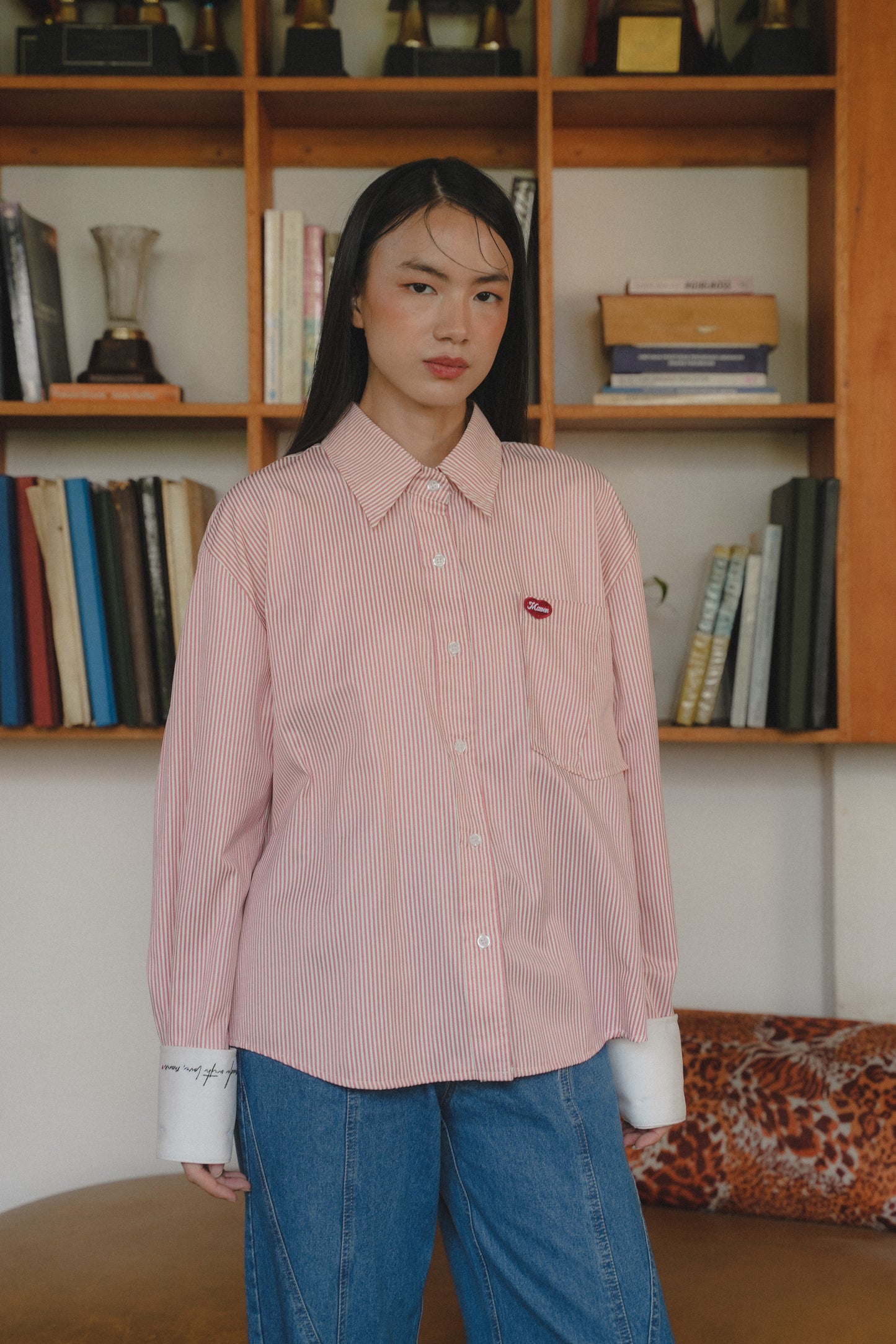 TOBY STRIPE LONG SHIRT IN CHERRY BON