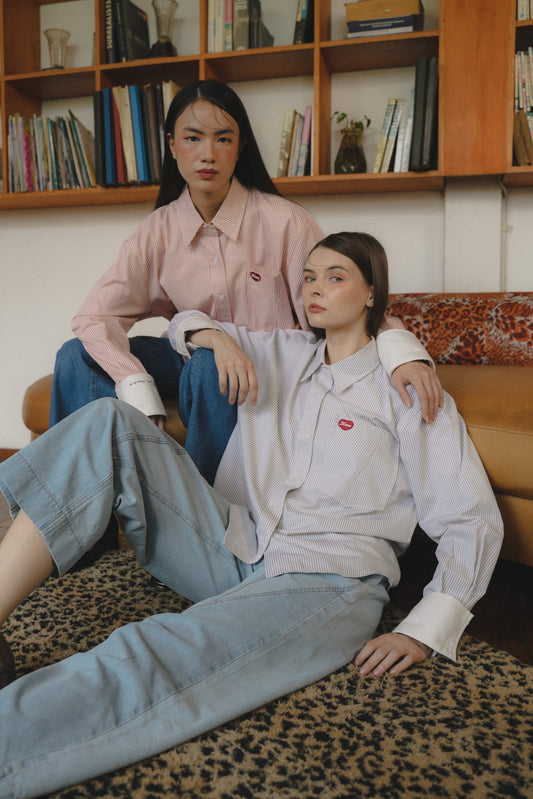 TOBY STRIPE LONG SHIRT IN CHERRY BON