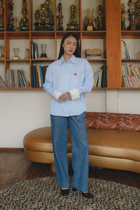 TOBY STRIPE LONG SHIRT IN DAISY BLUE