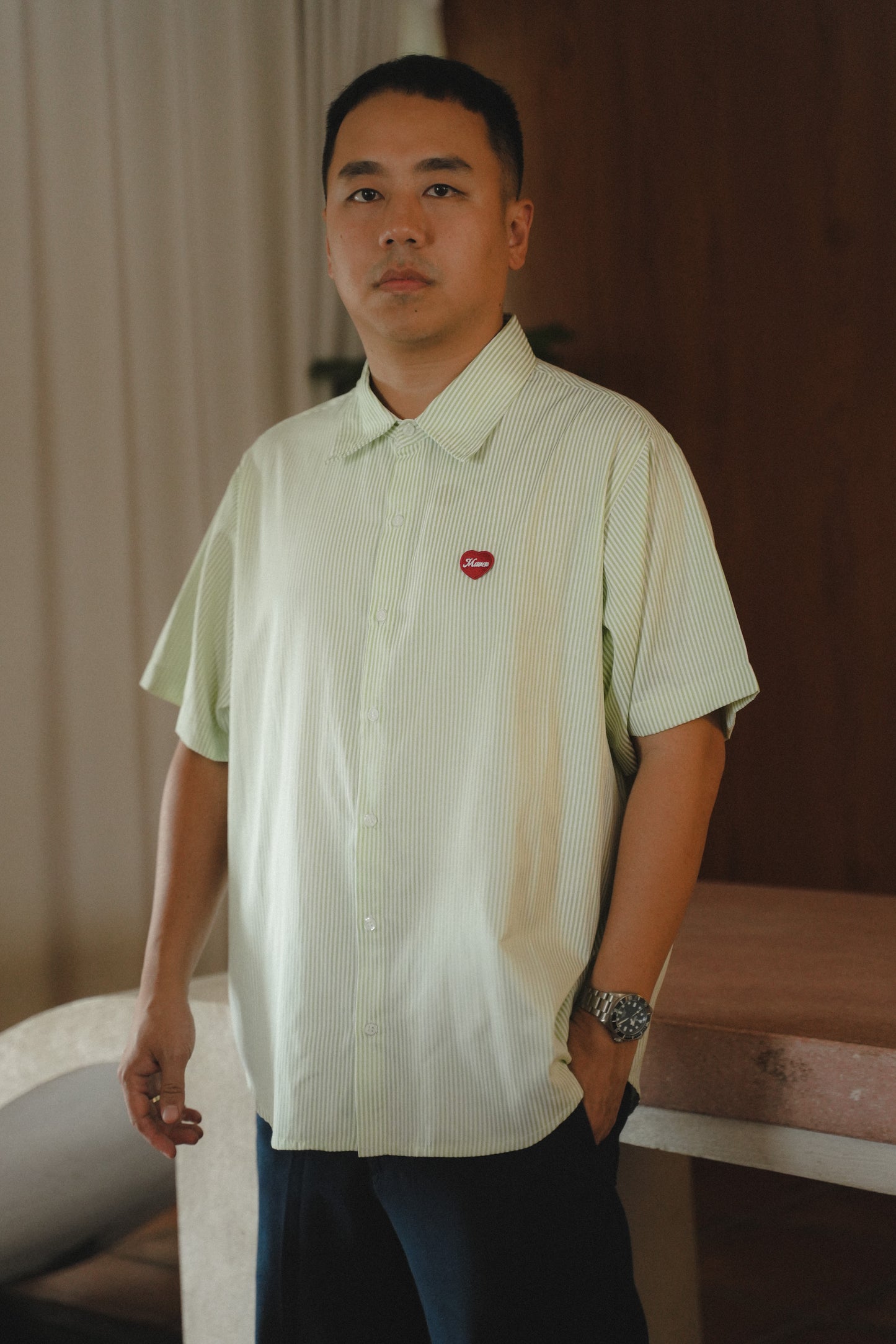 BENN STRIPE SHIRT IN MINT PISTACHIO