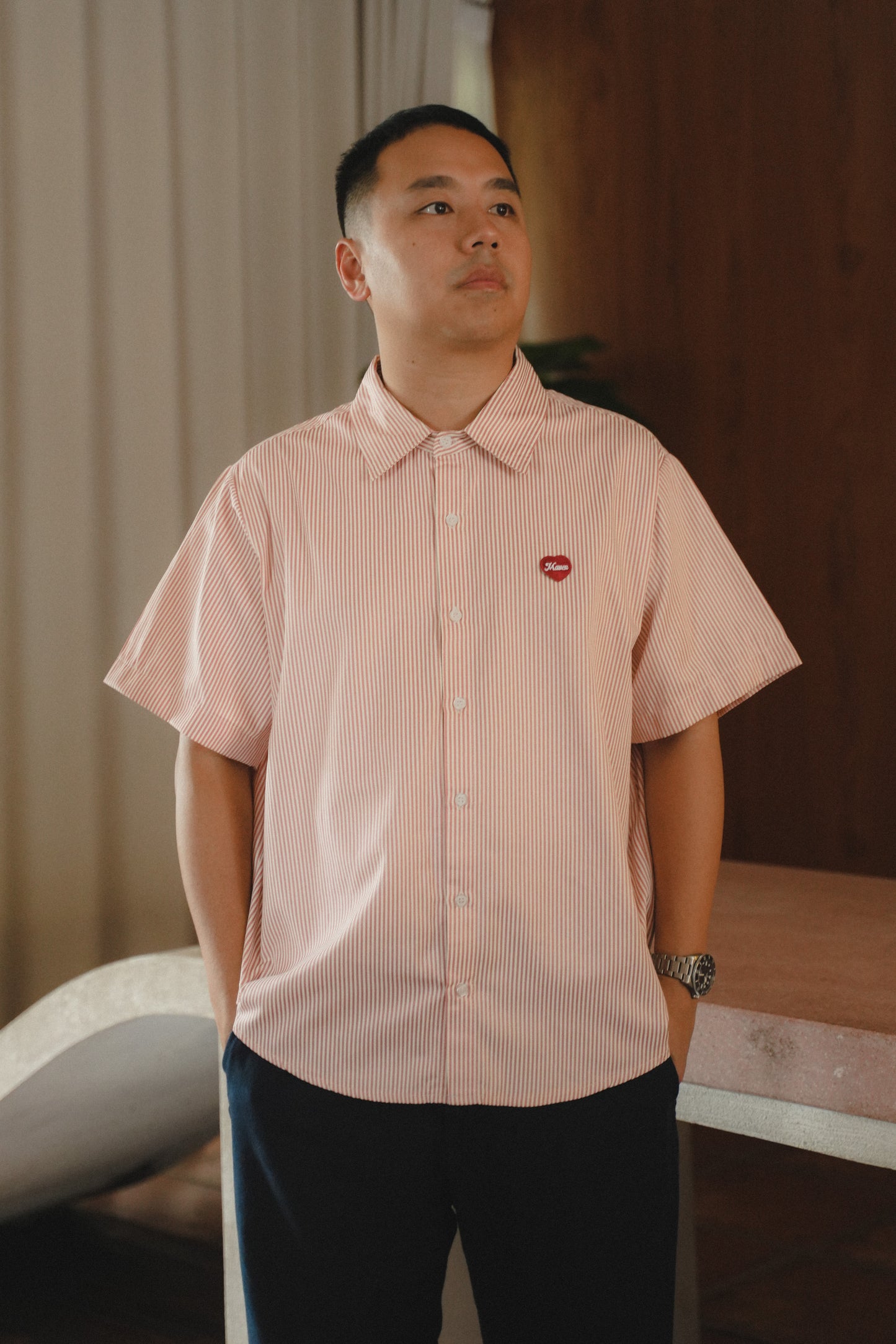 BENN STRIPE SHIRT IN CHERRY BON