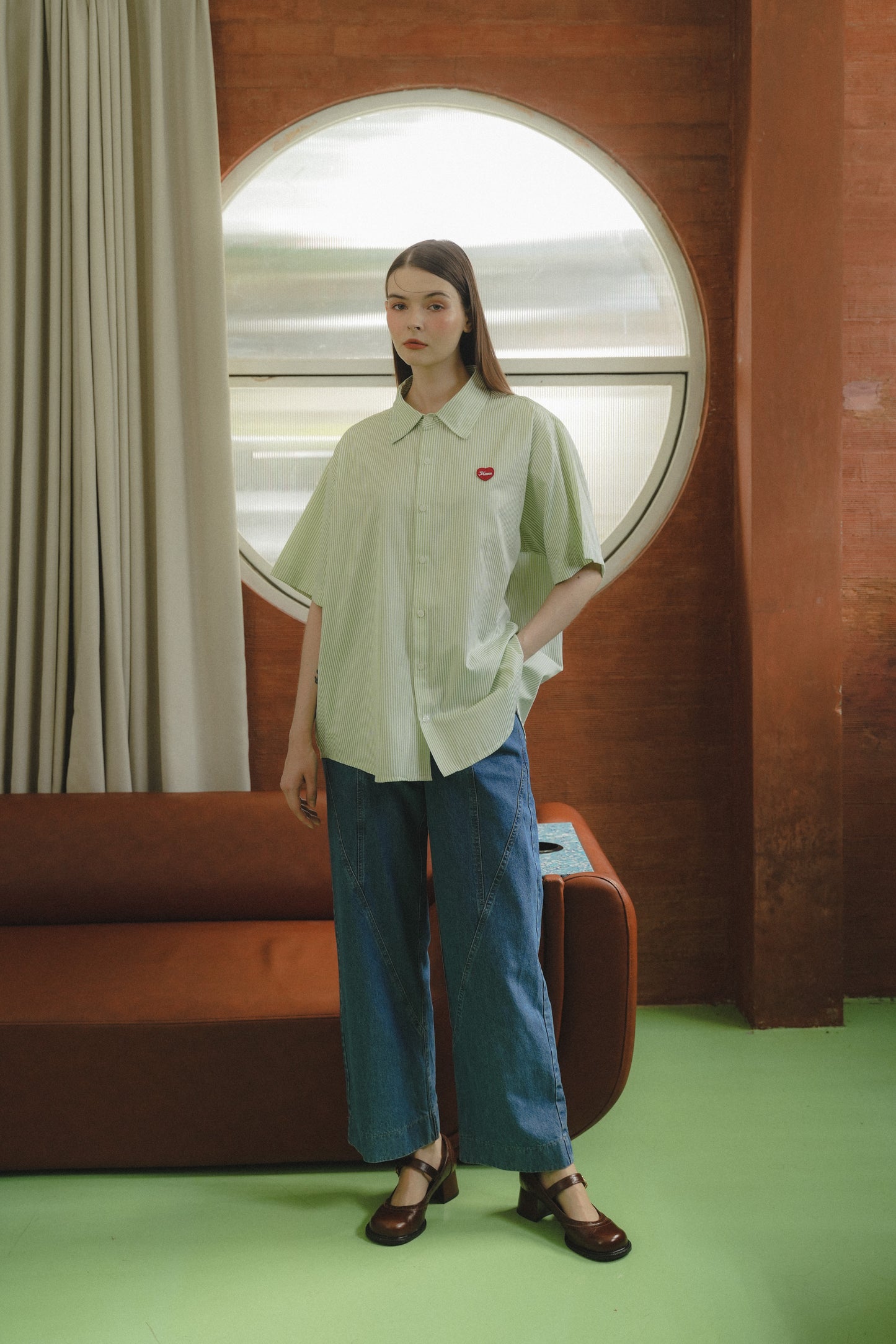 BENN STRIPE SHIRT IN MINT PISTACHIO