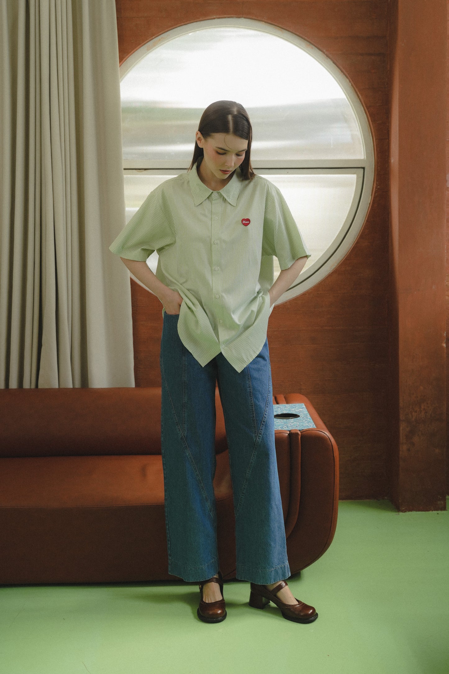 BENN STRIPE SHIRT IN MINT PISTACHIO