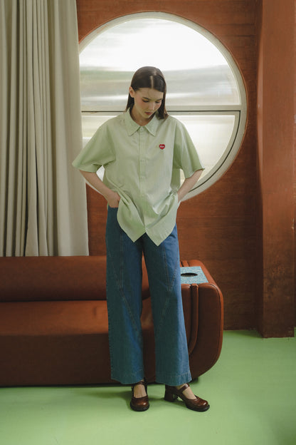 BENN STRIPE SHIRT IN MINT PISTACHIO