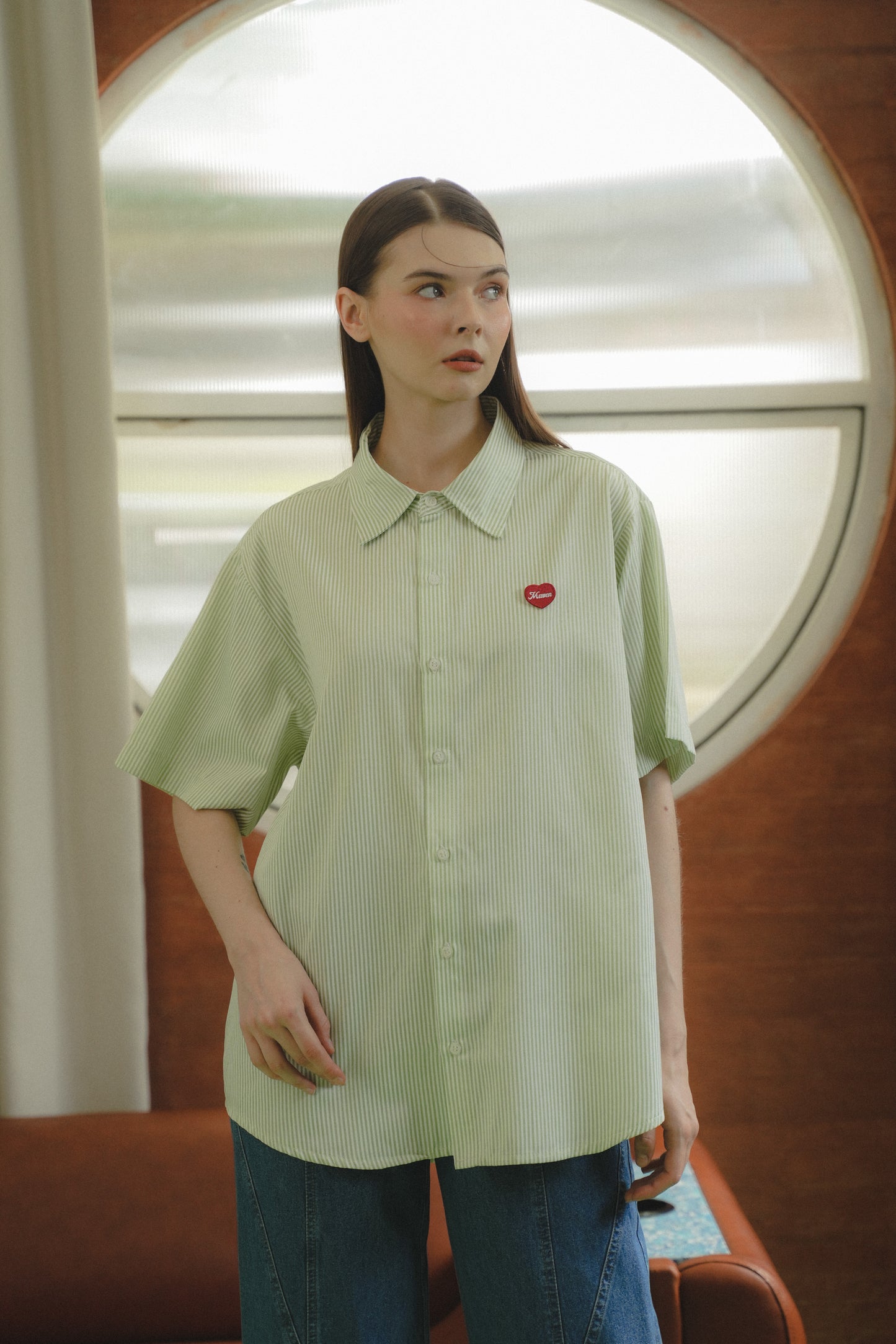 BENN STRIPE SHIRT IN MINT PISTACHIO