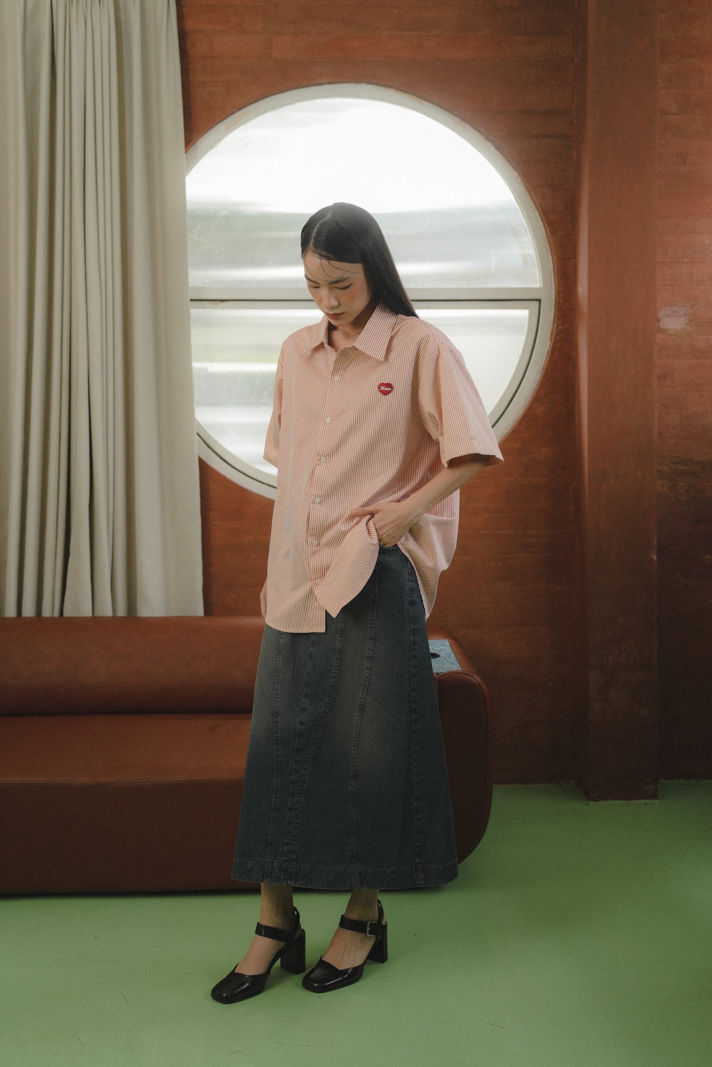 BENN STRIPE SHIRT IN CHERRY BON