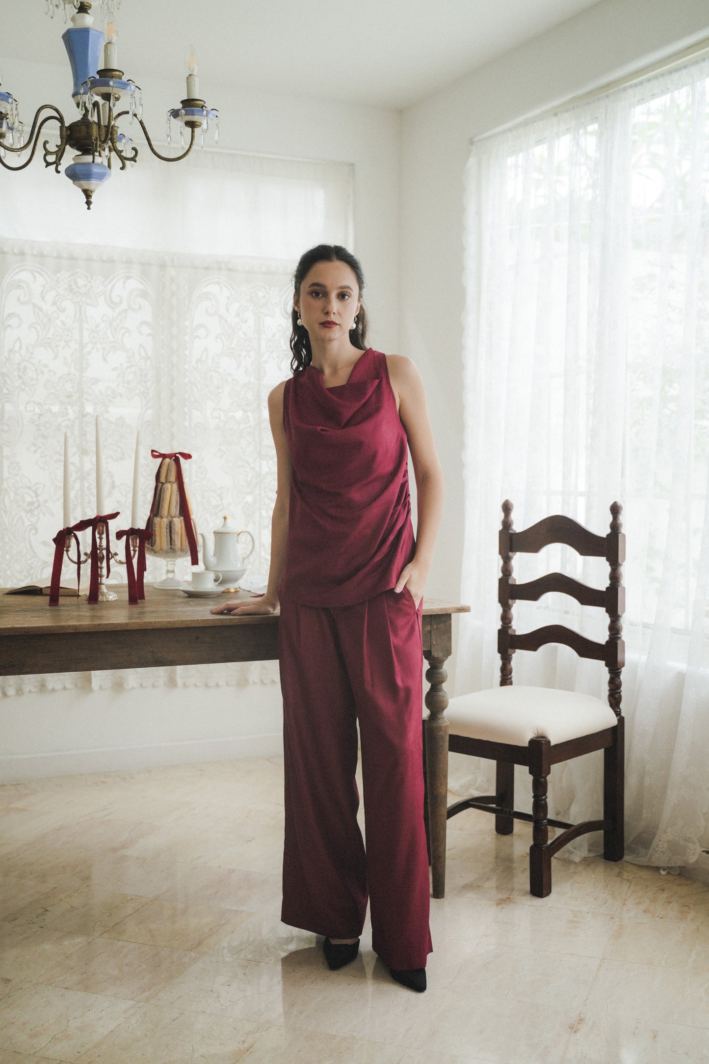 MIRAE TOP IN VELVET RED