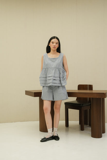 NOIRE STRIPE PANT IN MUTED BLUE