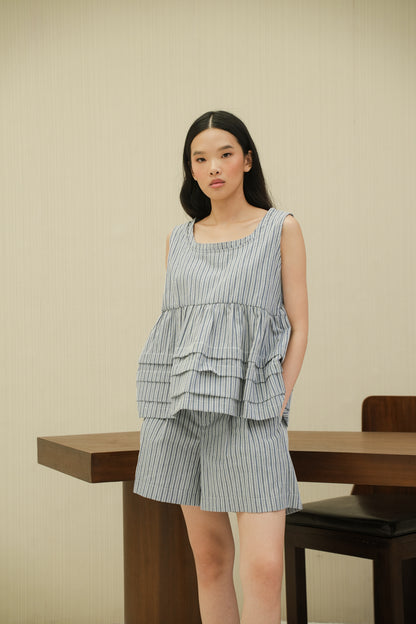 NADINE STRIPE TOP IN MUTED BLUE