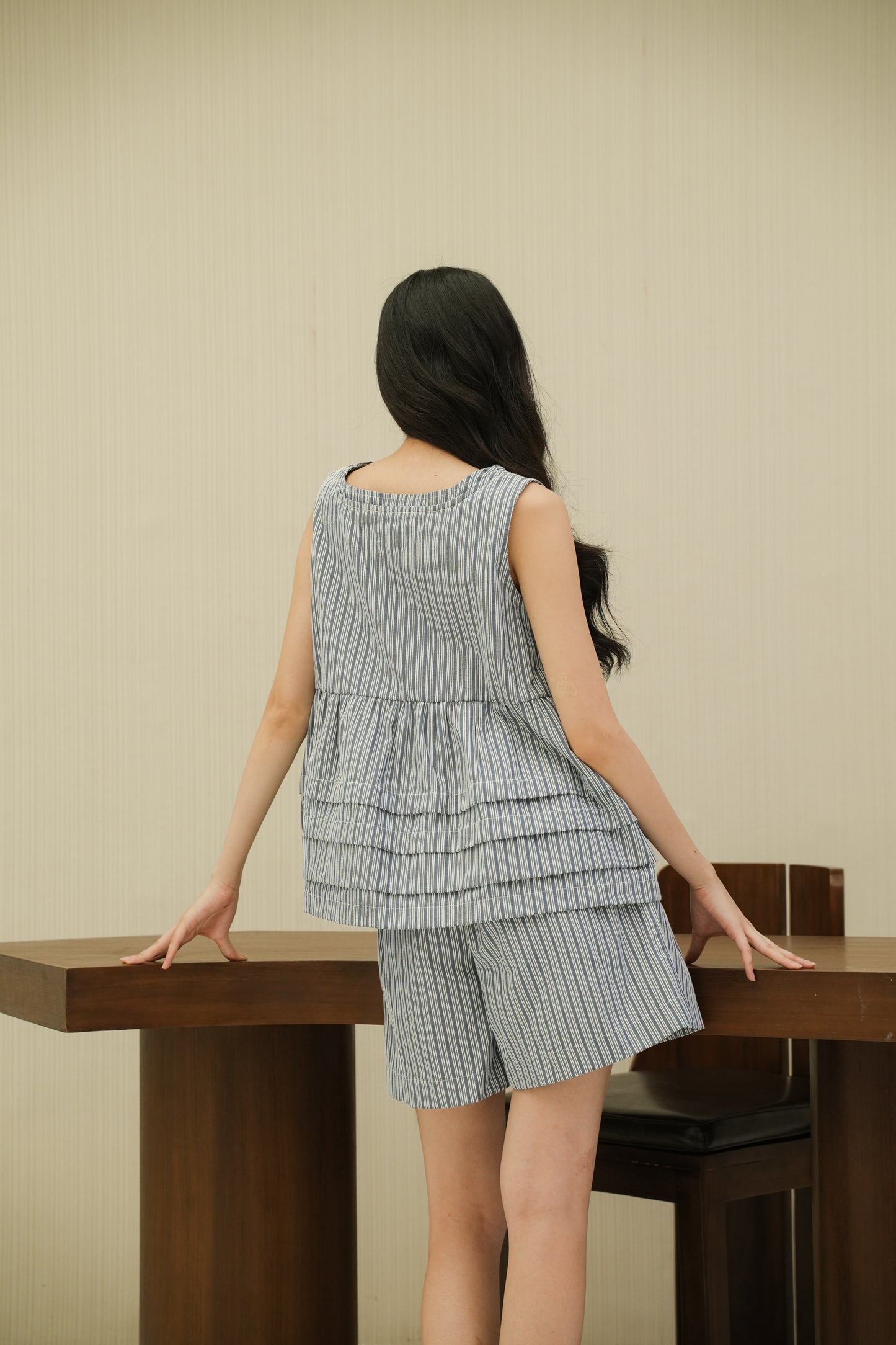 NADINE STRIPE TOP IN MUTED BLUE