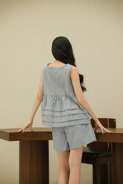NADINE STRIPE TOP IN MUTED BLUE