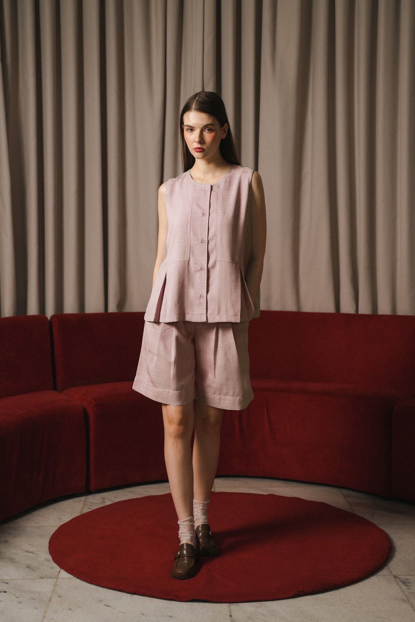 FAYE TOP IN MUTED PEONY