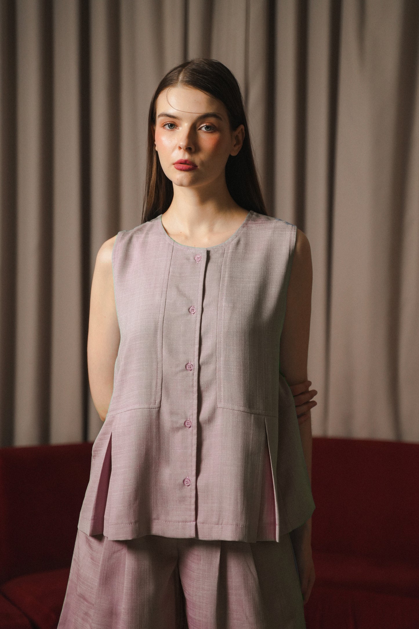 FAYE TOP IN MUTED PEONY