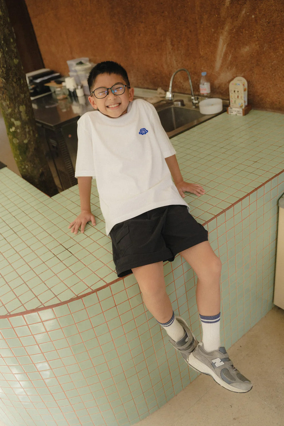 MINI MAVE TEES IN TEAL OFFWHITE