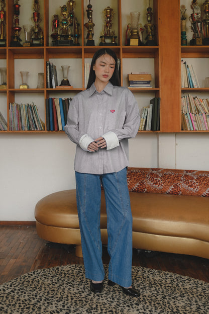 TOBY STRIPE LONG SHIRT IN BLACK SESAME