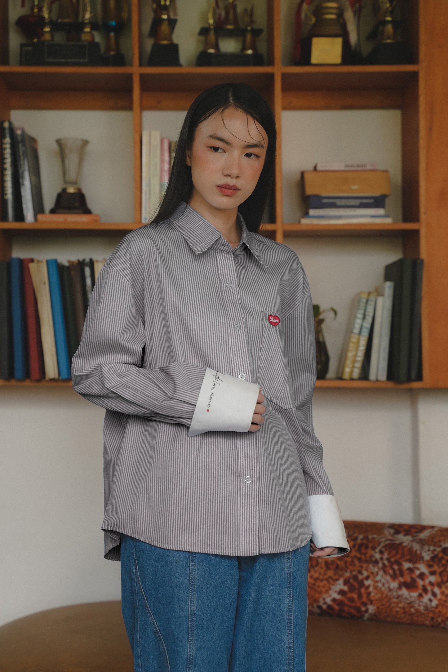 TOBY STRIPE LONG SHIRT IN BLACK SESAME