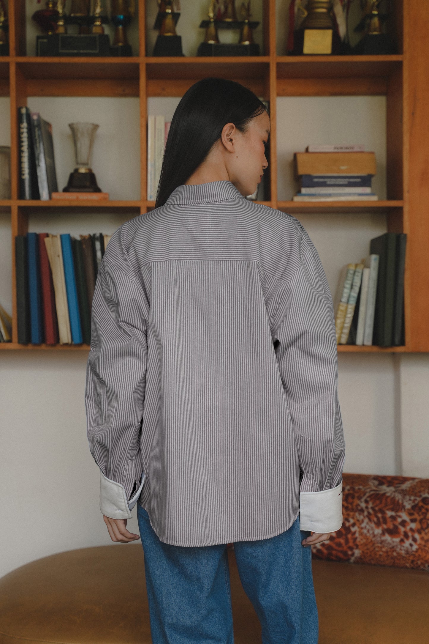 TOBY STRIPE LONG SHIRT IN BLACK SESAME