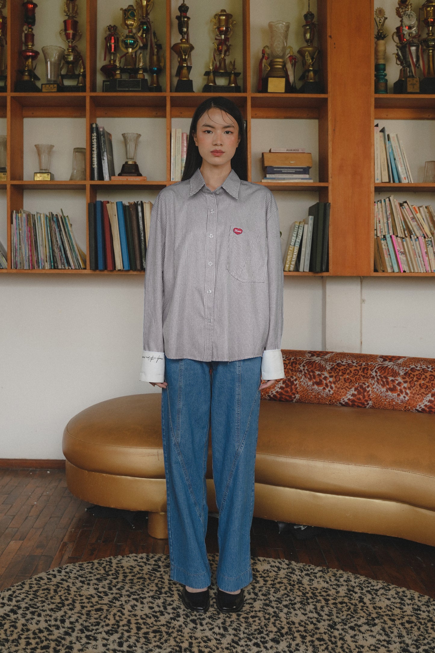 TOBY STRIPE LONG SHIRT IN BLACK SESAME