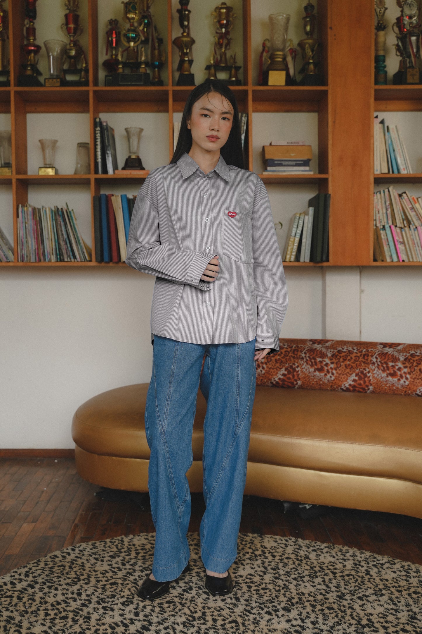 TOBY STRIPE LONG SHIRT IN BLACK SESAME