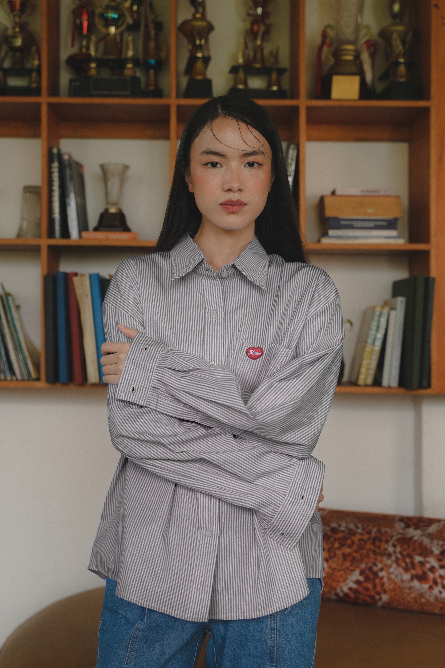 TOBY STRIPE LONG SHIRT IN BLACK SESAME