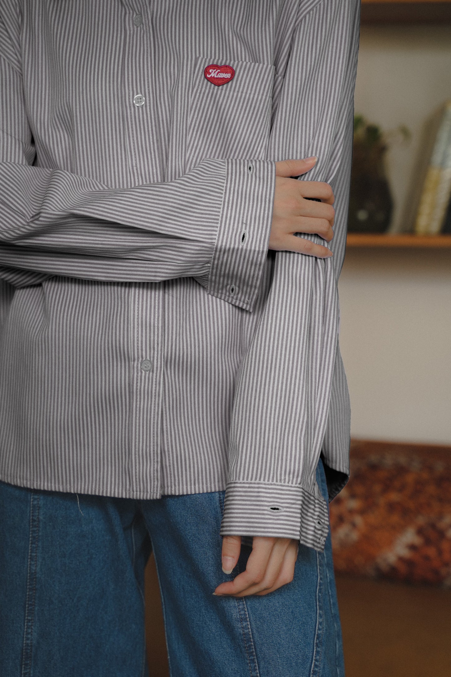 TOBY STRIPE LONG SHIRT IN BLACK SESAME