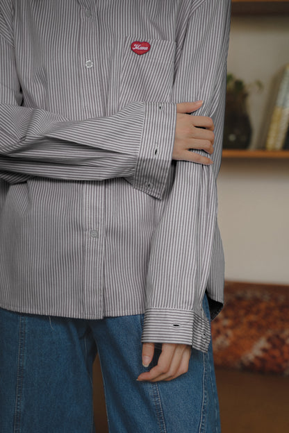 TOBY STRIPE LONG SHIRT IN BLACK SESAME