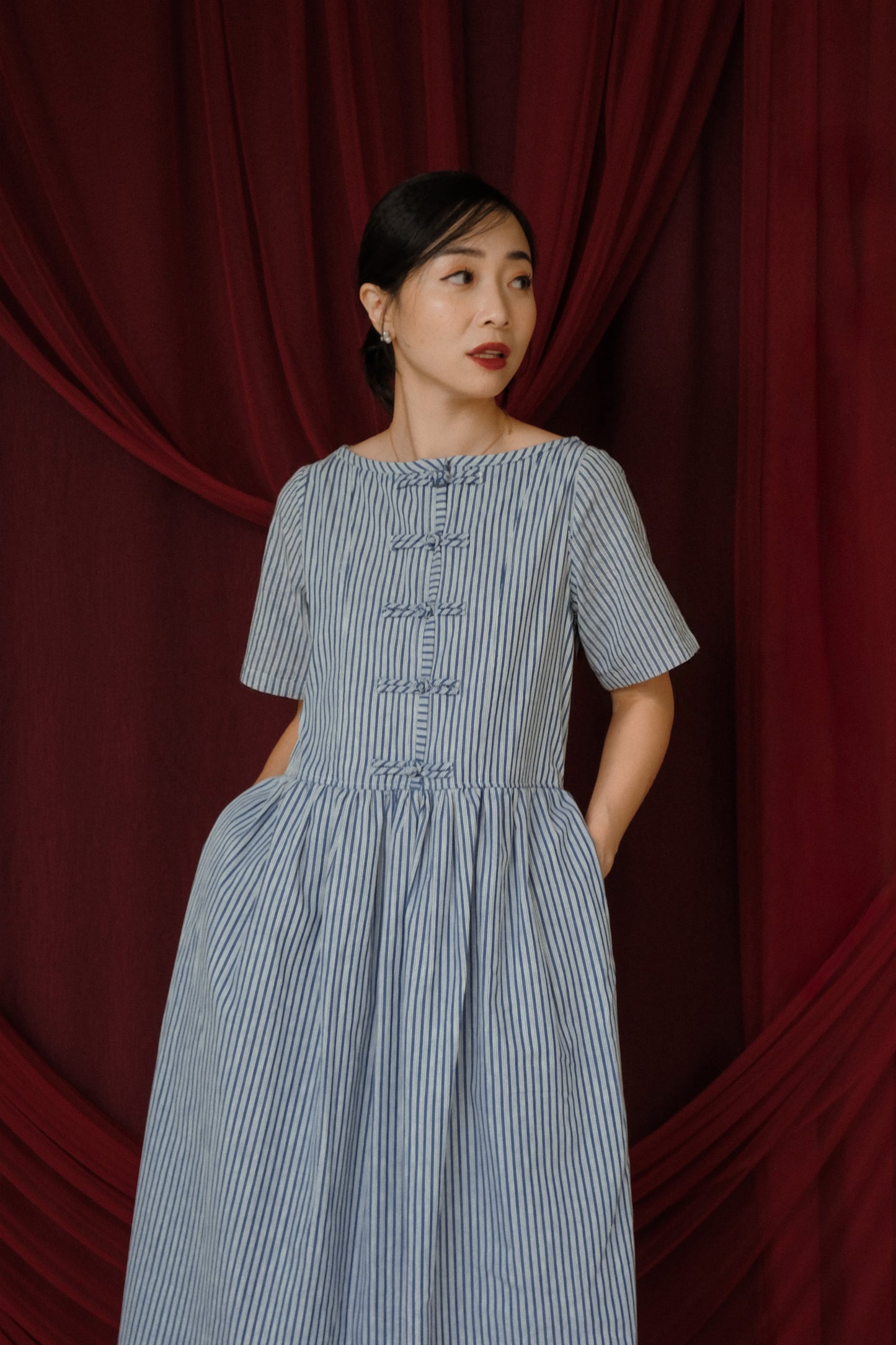 BAO DRESS IN MUTED BLUE