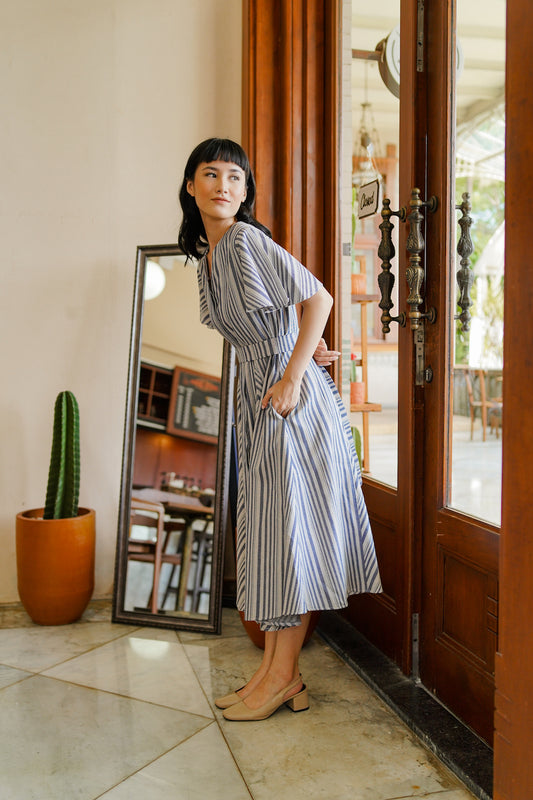 PLIEE DRESS IN BLUE VELVET